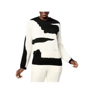 WynneCollection Women's Cotton-Blend Intarsia Sweater Blk/Cream Combo - Regular